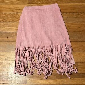 Long pink girls skirt with fringe on the bottom size 10-12Y